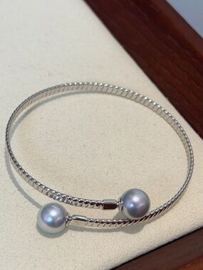 NEW 8-9mm Silver Blue Akoya Pearl Open Bangle Sterling Silver
